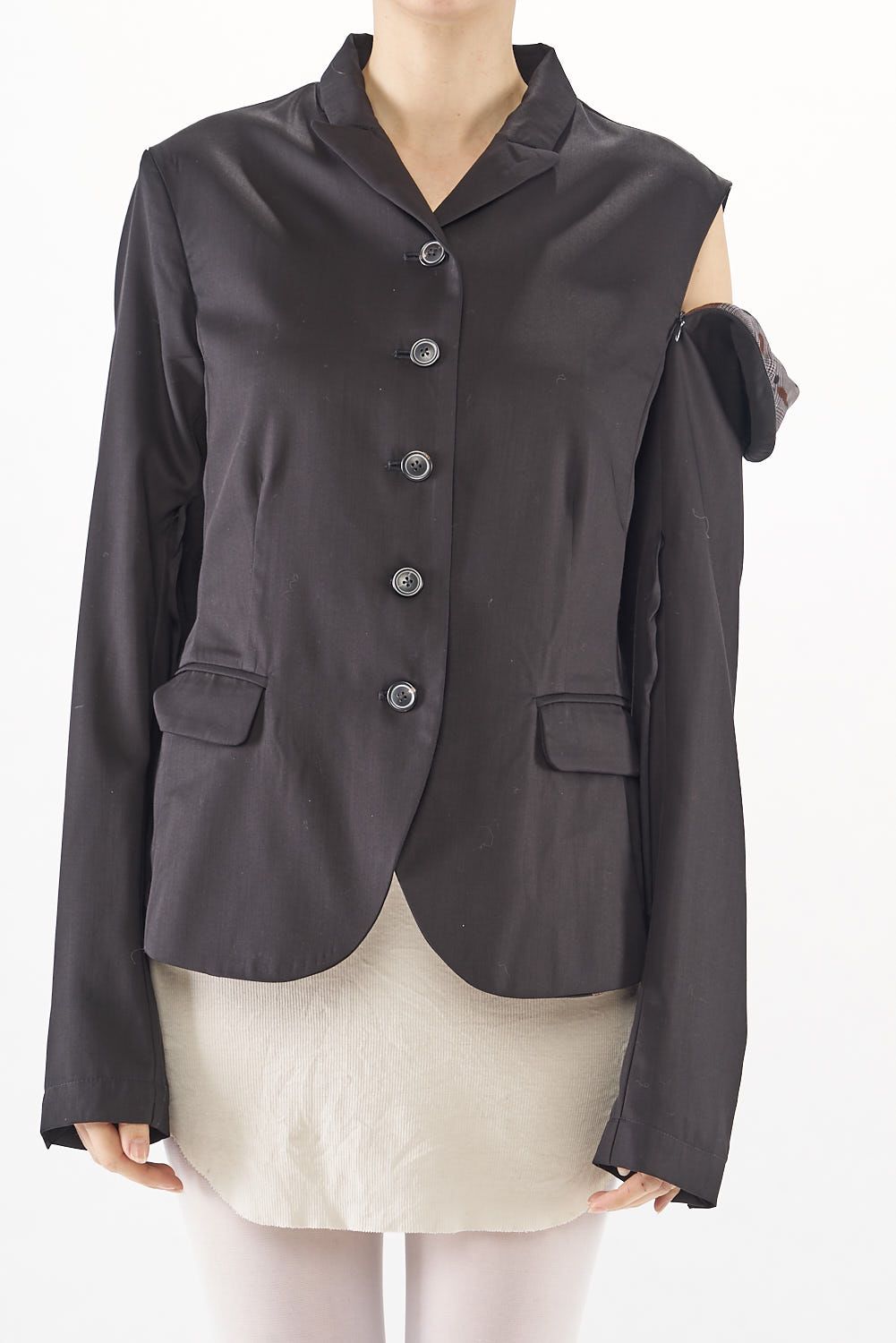 schmale schurwoll-jacke mit reißverschluss an der schulternaht