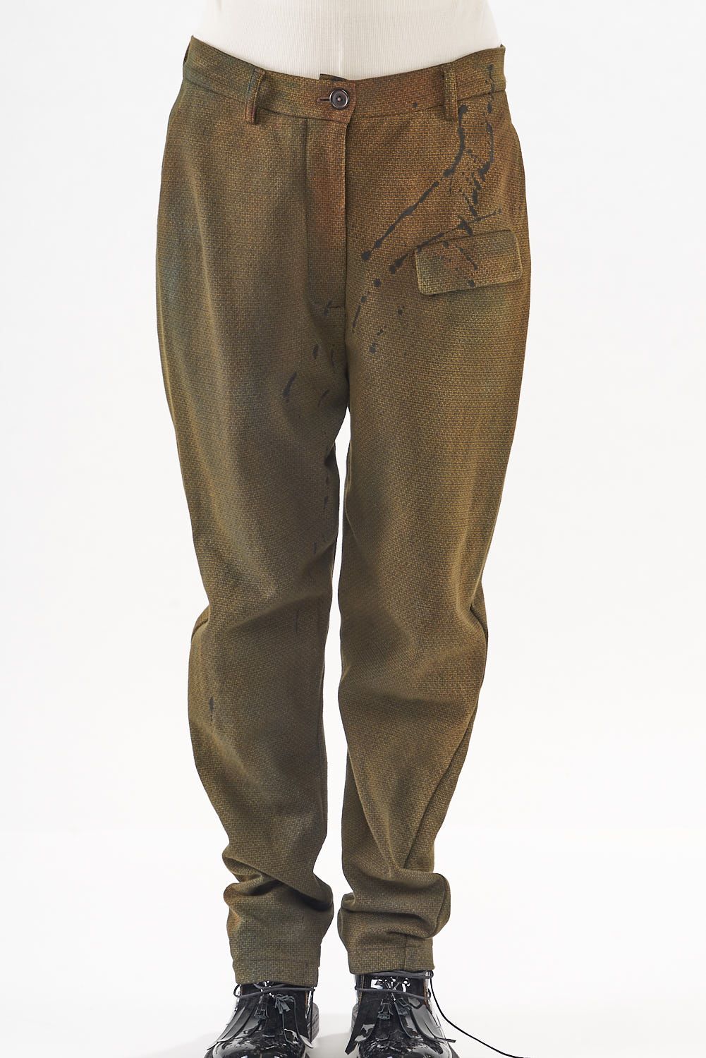 schmale punto di roma-hose mit festem bund und verdeckter knopfleiste