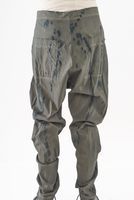 handbemalte woll-stretch-hose mit schmaler fußweite und klappentaschen