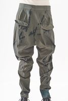 handbemalte woll-stretch-hose mit schmaler fußweite und klappentaschen