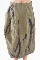 handbemalter und kniebedeckter woll-stretch-rock mit ballonform