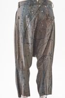 handbemalte karo-woll-hose mit leistentaschen und festem bund