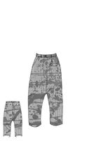 handbemalte karo-woll-hose mit leistentaschen und festem bund