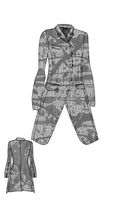 handbemalter und schmaler woll-mantel teilweise mit draht verstärkt