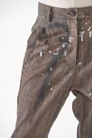 handbemalte karo-woll-hose mit leistentaschen und normalem schritt