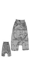 handbemalte und lässige karo-woll-hose mit festem bund und tiefem schritt