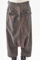 handbemalte und lässige karo-woll-hose mit festem bund und tiefem schritt