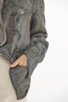 handbemalte und gefütterte karo-woll-jacke mit schmaler silhouette