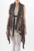 asymmetrische fransen-weste mit gürtel-applikation