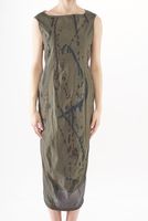 handbemaltes und schmales woll-stretch-kleid ohne ärmel