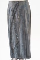 handbemalter und schmaler karo-woll-rock mit taillenbeleg