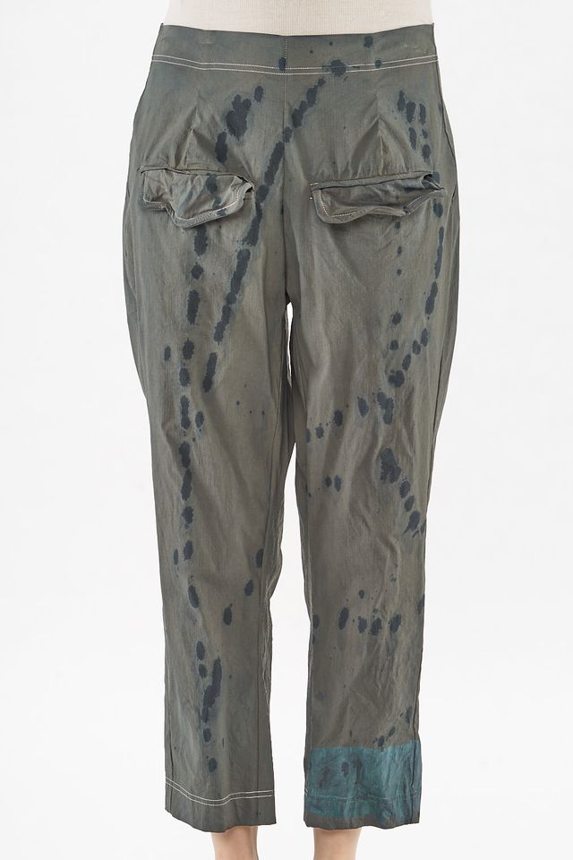 handbemalte und knöchellange woll-stretch-hose mit geradliniger form