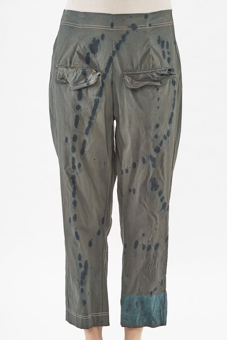 handbemalte und knöchellange woll-stretch-hose mit geradliniger form